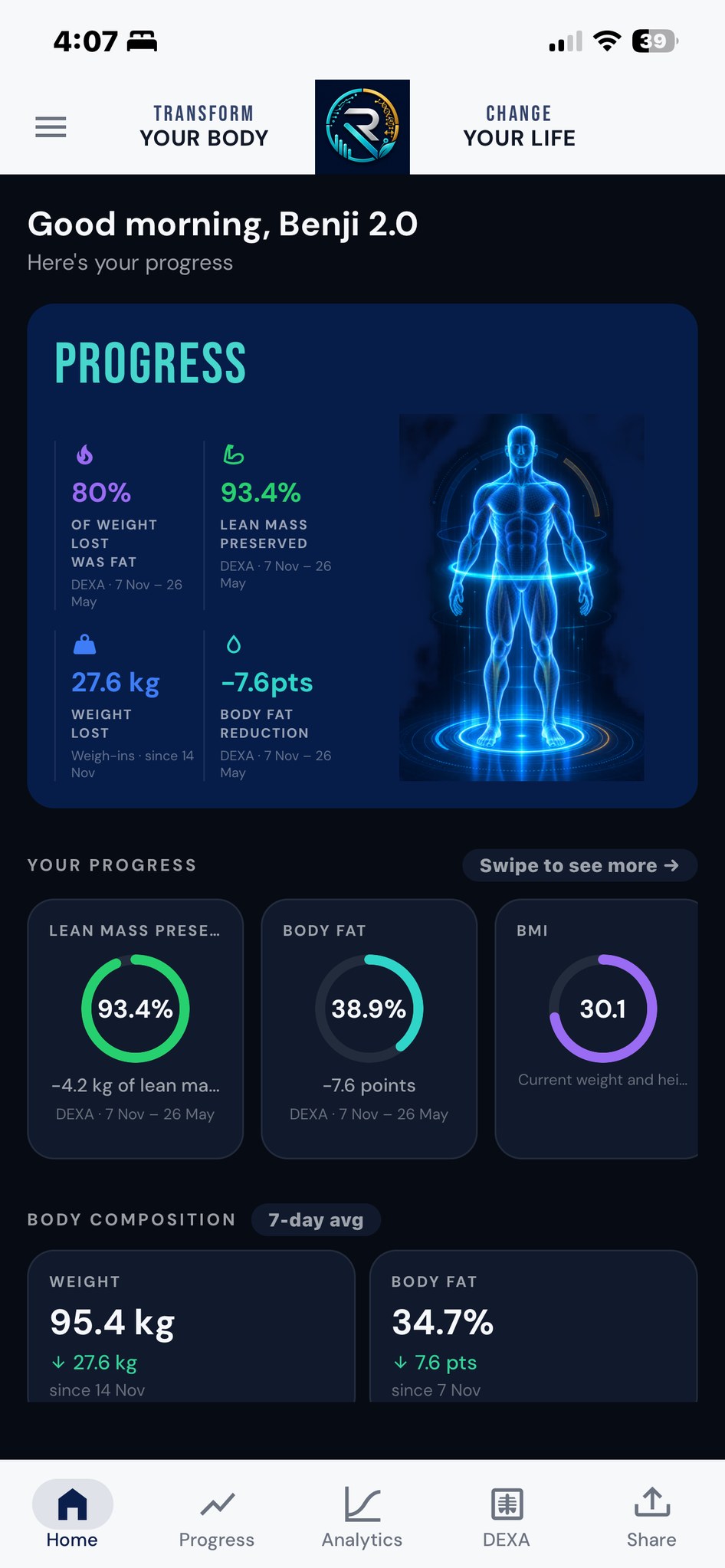 Recomp Health app — Home