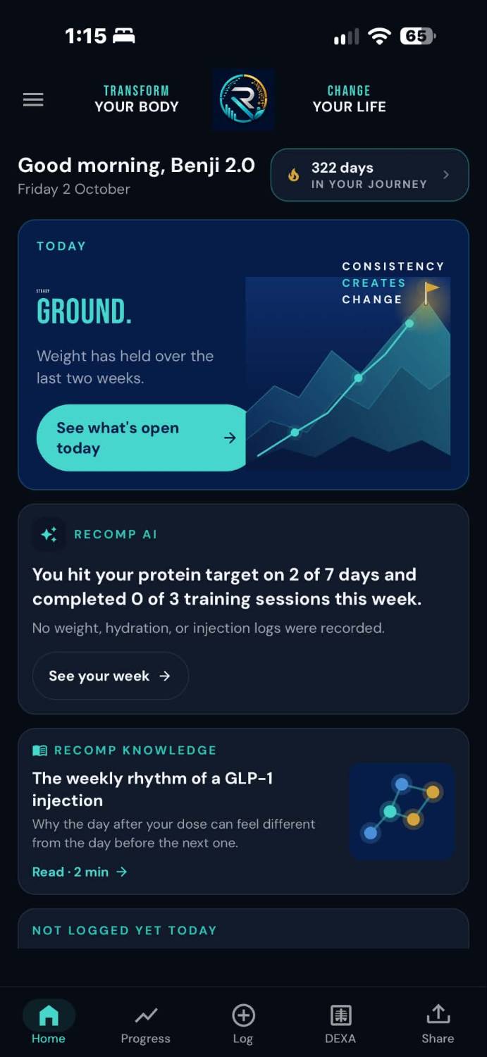 Recomp Health app — Home